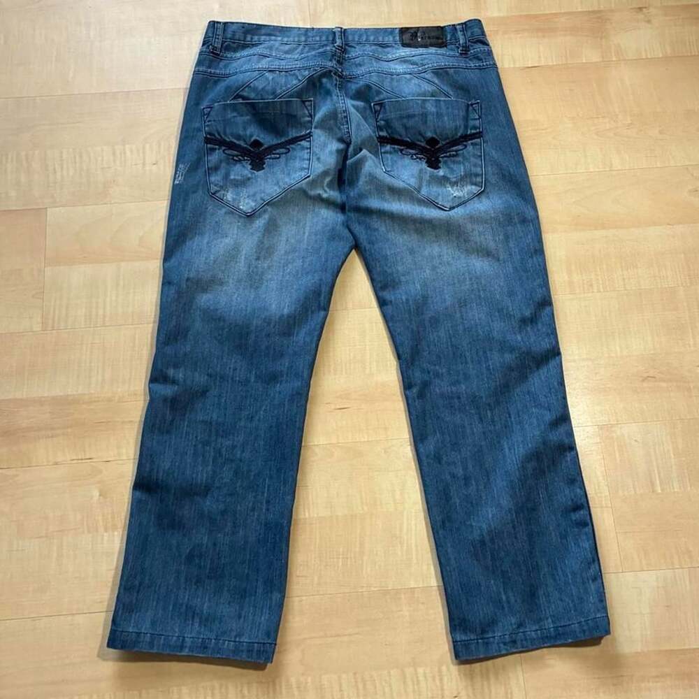 Rock Revolution Distressed Embellished Denim Jeans 36x28 Y2K Blue